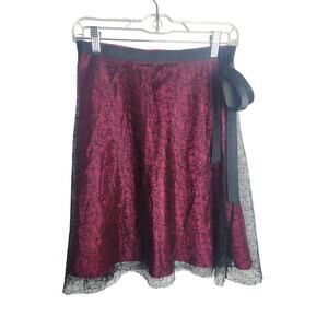 Vtg Necessary Objects Lace overlay skirt ribbon tie side zip sz XS witchy goth